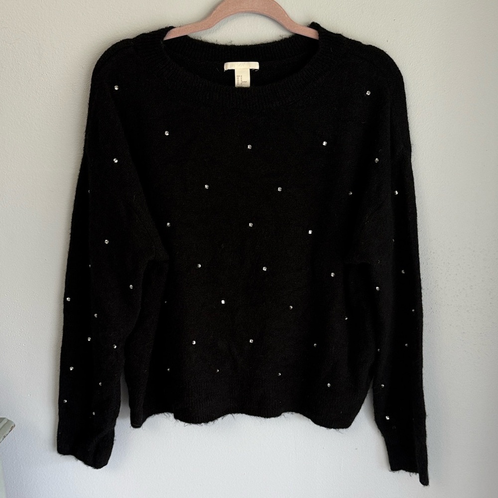H&M Black Sweater with Gem Details